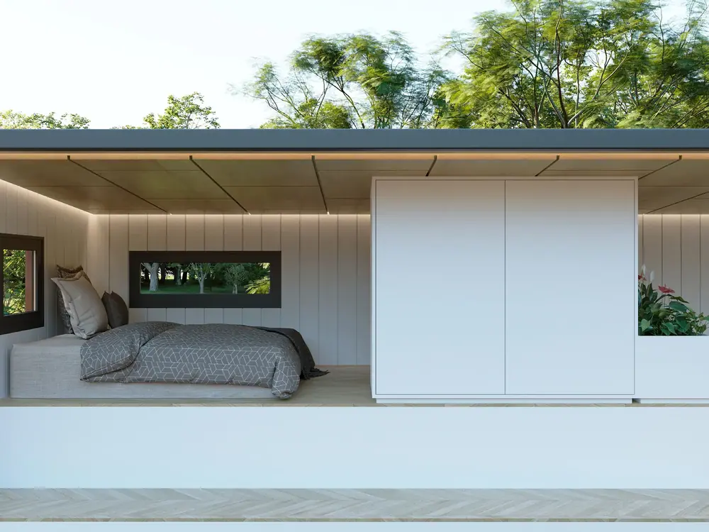 Patara RV bed and built-in wardrobe