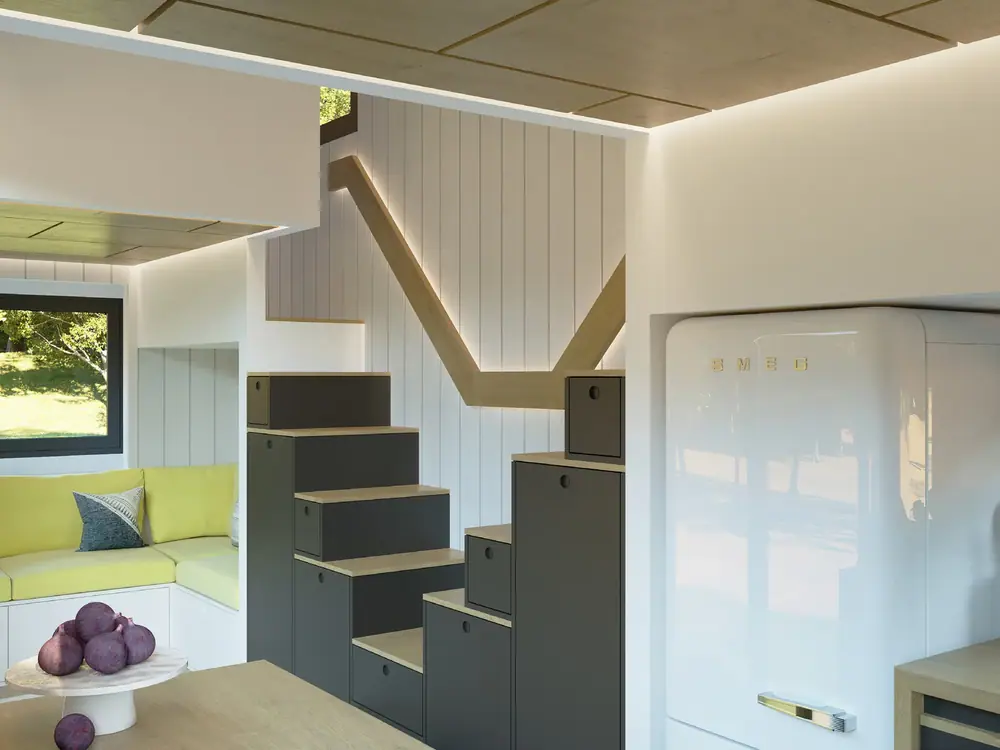 Patara RV stairs and green sofa