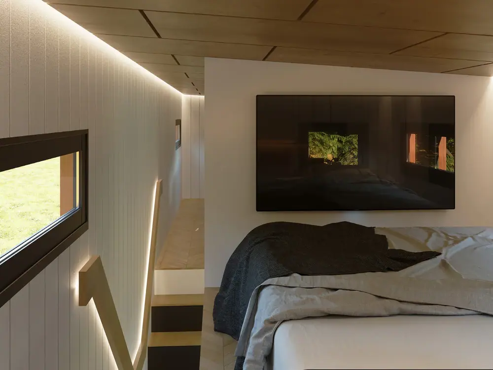 Patara RV bed with a screen on the wall