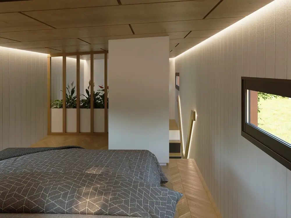 Patara RV bedroom with planted screen