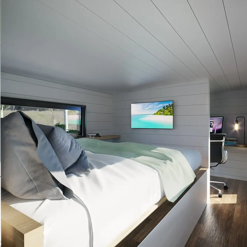Pequeño bedroom with a wall-mounted screen