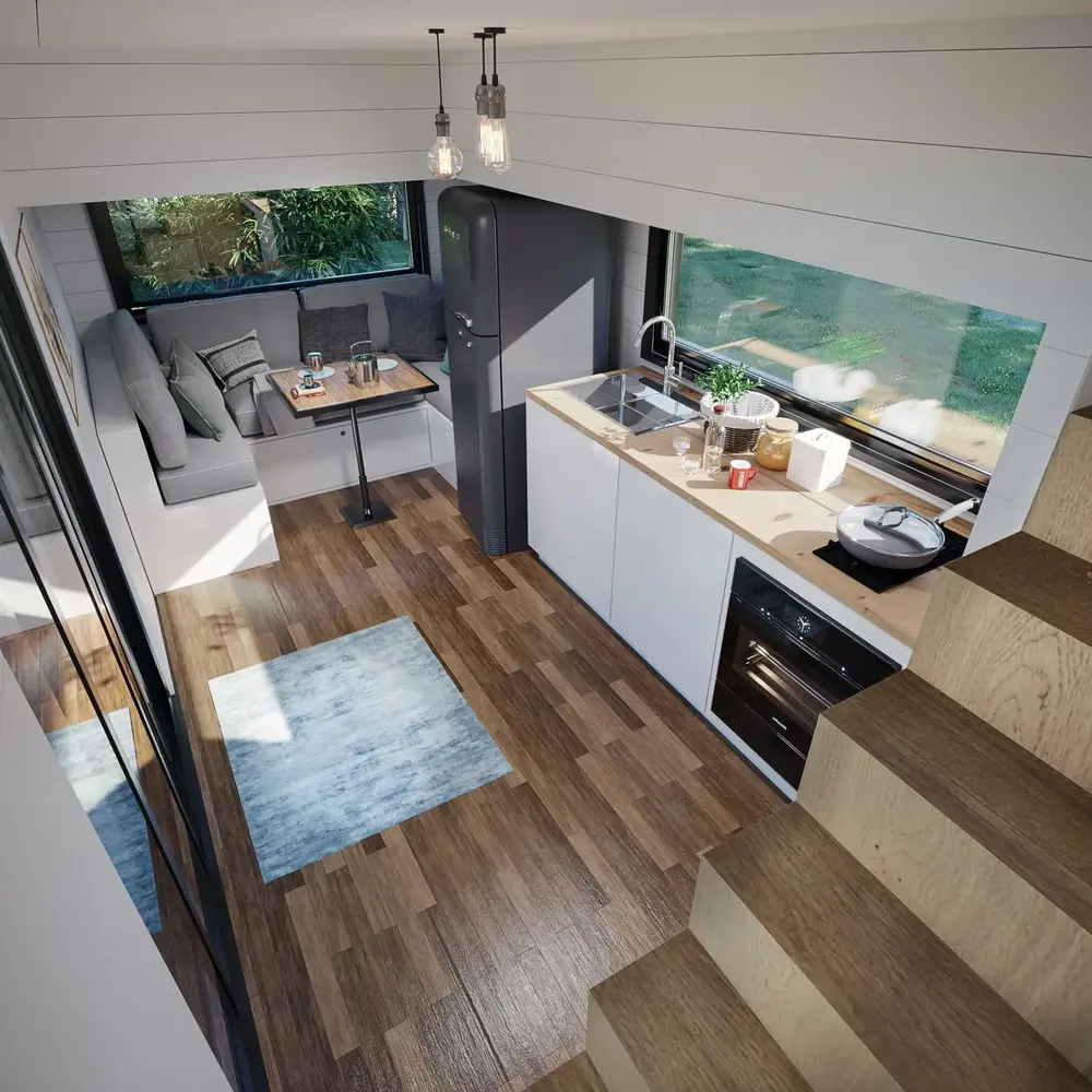 Pequeño kitchen seen from above the stairs